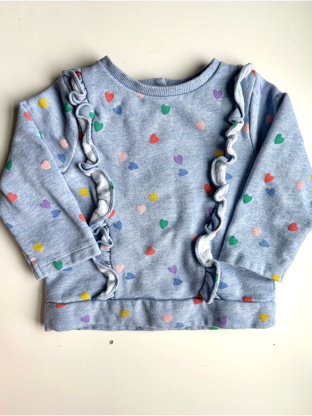 Baby Boden Baby Girls Heart Print Ruffle Sweatshirt 6-12M